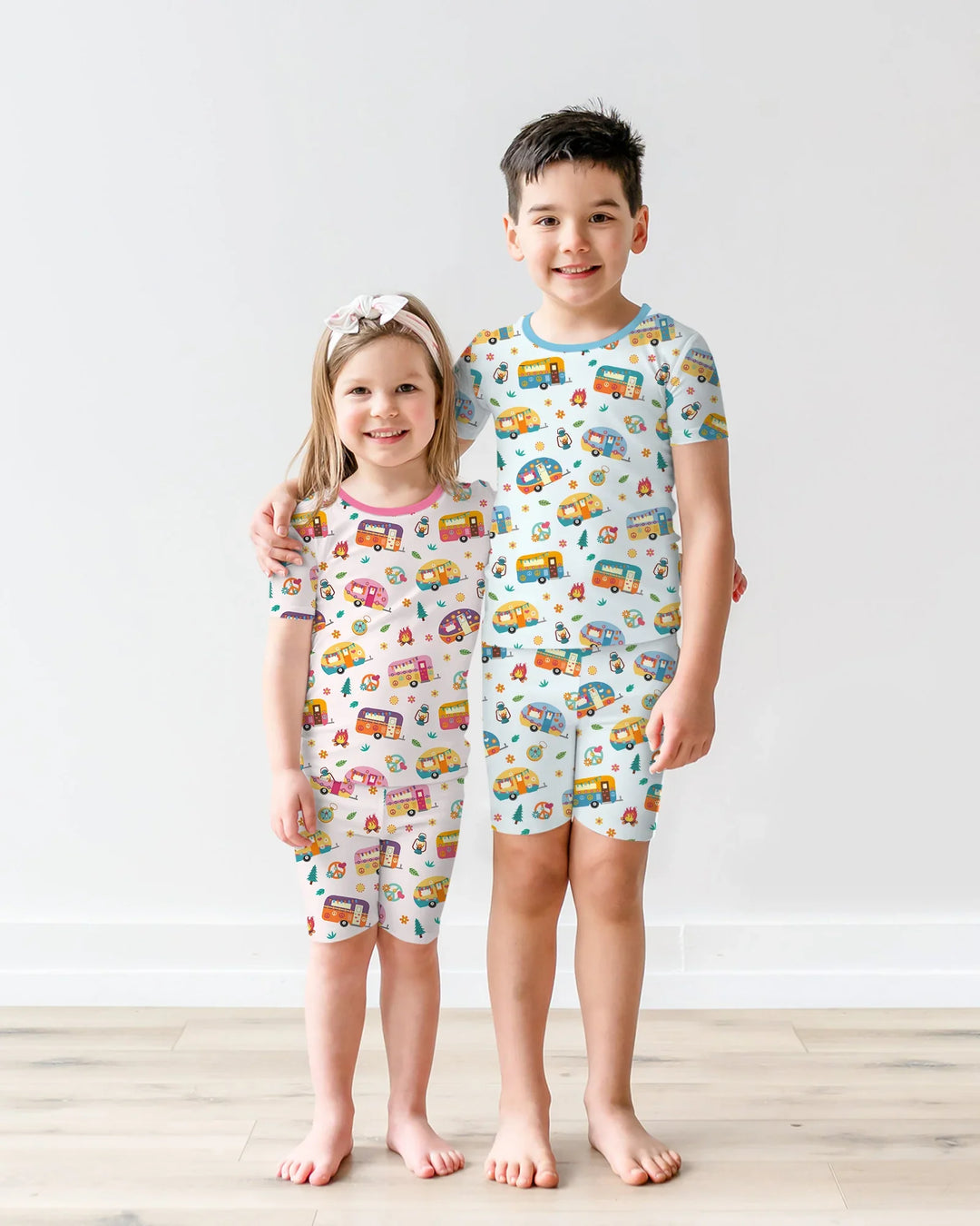 Happy Little Camper Bamboo Two Piece Short Sleeve Shorts Pajama Set