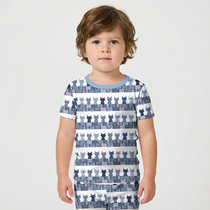 Midnight Feline Two Piece Short Sleeve Shorts Pajama Set