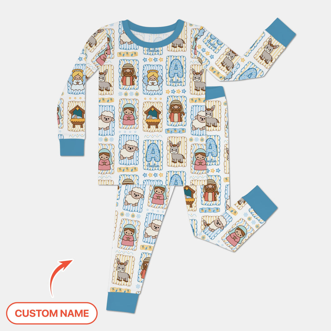 Custom Name Christmas Nativity Two Piece Long Sleeve Pajama Set