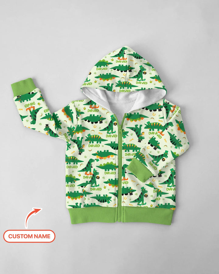 St. Patrick's Day Dinosaurs Custom Zip Hoodie