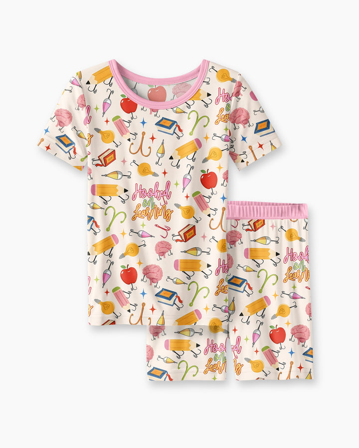 Hooked on Learning Bamboo Two Piece Short Sleeve Shorts Pajama Set