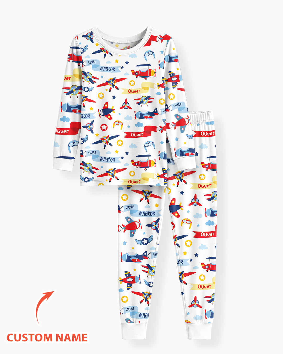Our Little Aviator Custom Name Bamboo Two Piece Long Sleeve Pajama Set