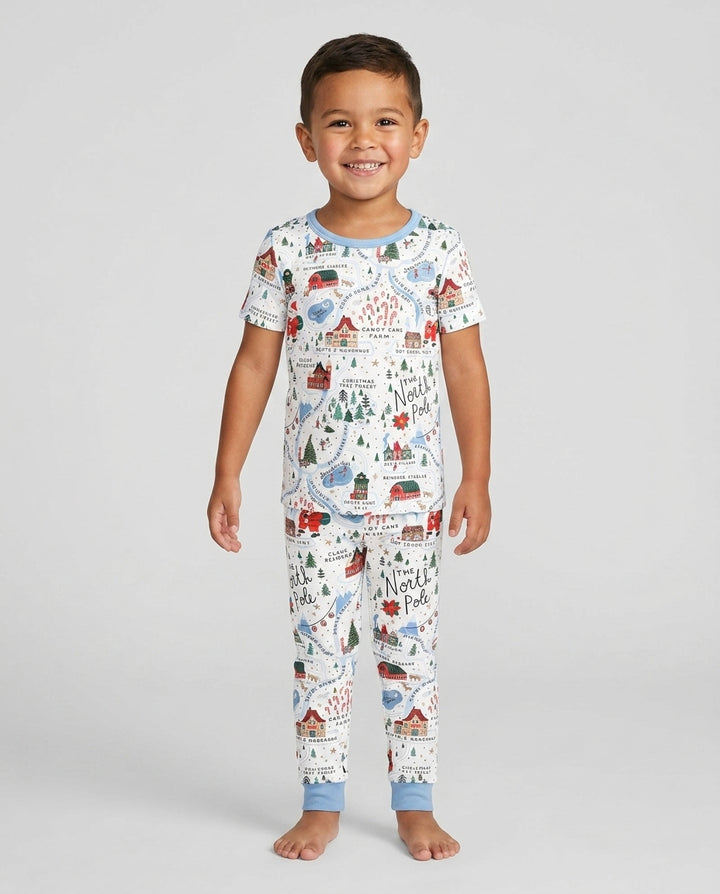 The North Pole Map Bamboo Two Piece Short Sleeve Pajama Set