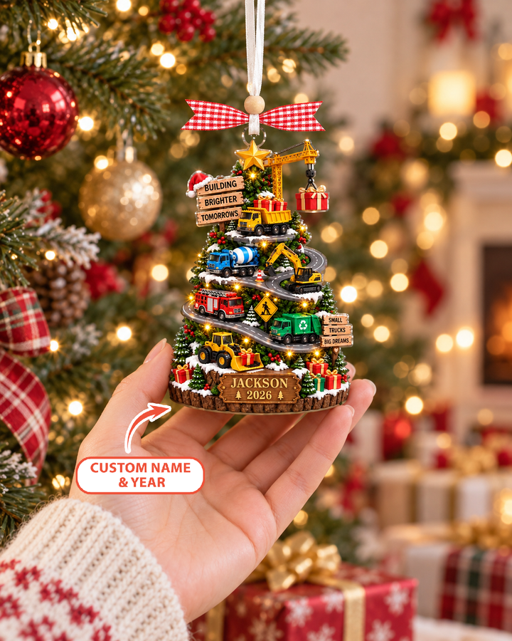 Custom Construction Truck Christmas Acrylic Ornament