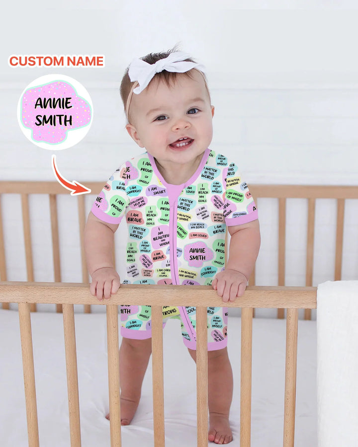 Afirmación diaria mamá y bebé - Pijama corto de bambú con cremallera