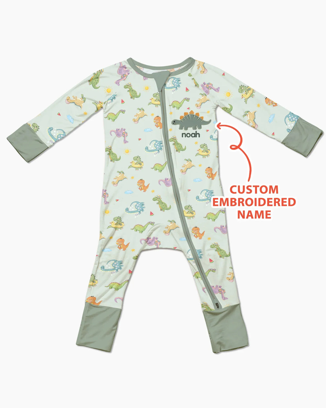 Custom Embroidered Name Summer Dinosaur Bamboo Convertible Zippy