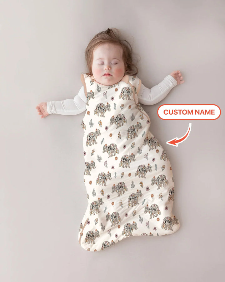 Custom Name Floral Bear Family Matching Bamboo Sleep Bag