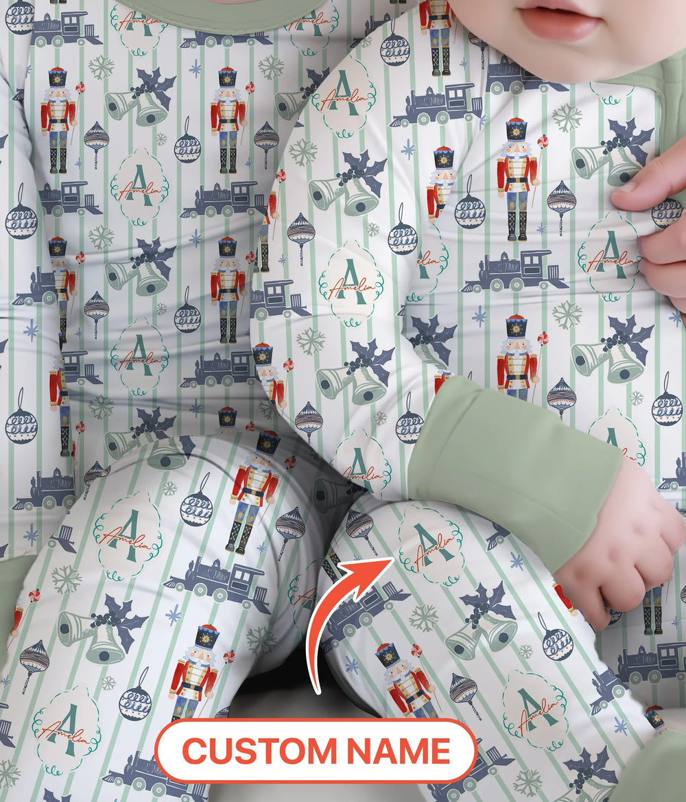 Custom Nutcracker Medium Blue Two Piece Long Sleeve Pajama Set , Custom Nutcracker Medium Blue Two Piece Long Sleeve Pajama Set - 12-18M