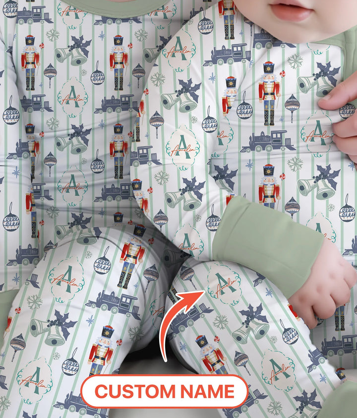 Custom Nutcracker Medium Blue Two Piece Long Sleeve Pajama Set , Custom Nutcracker Medium Blue Two Piece Long Sleeve Pajama Set - 12-18M