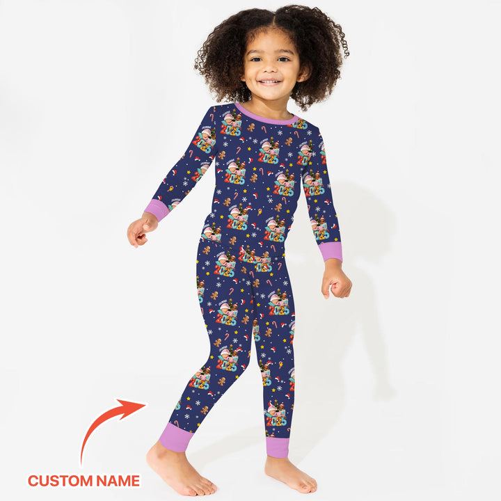 Custom Name Baby Girl's First Christmas  Two Piece Long Sleeve Pajama Set