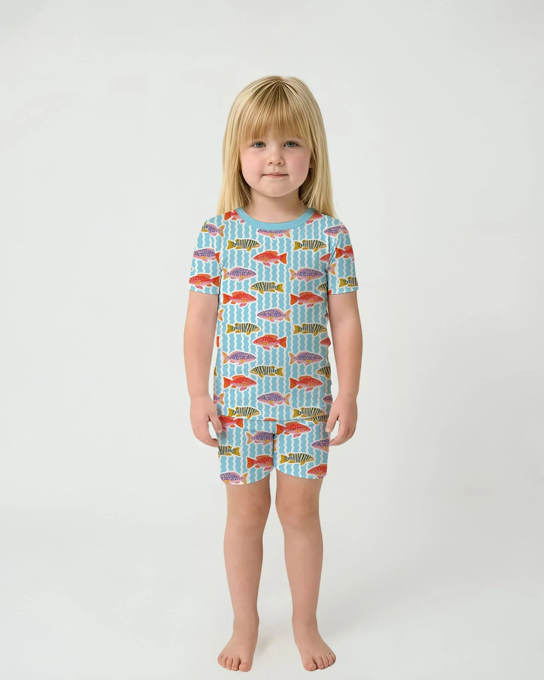 Preppy Fish Crew Bamboo Two Piece Short Sleeve Shorts Pajama Set