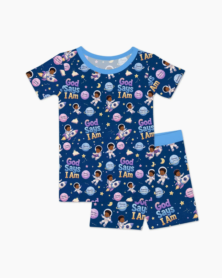 Black Boy God Says I Am Bamboo Two Piece Short Sleeve Shorts Pajama Set