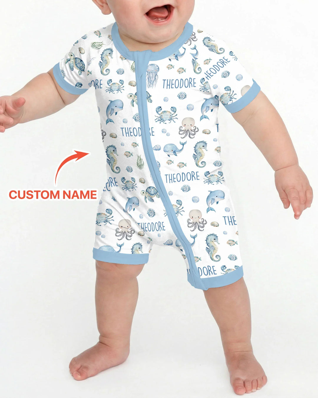 Custom Name Ocean Friends  Bamboo Shorty Zippy