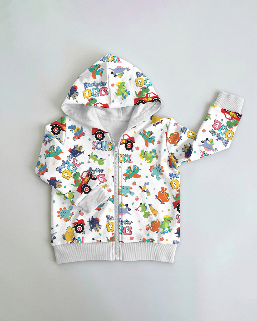 First Day of Preschool T-Rex Bamboo Zip Hoodie