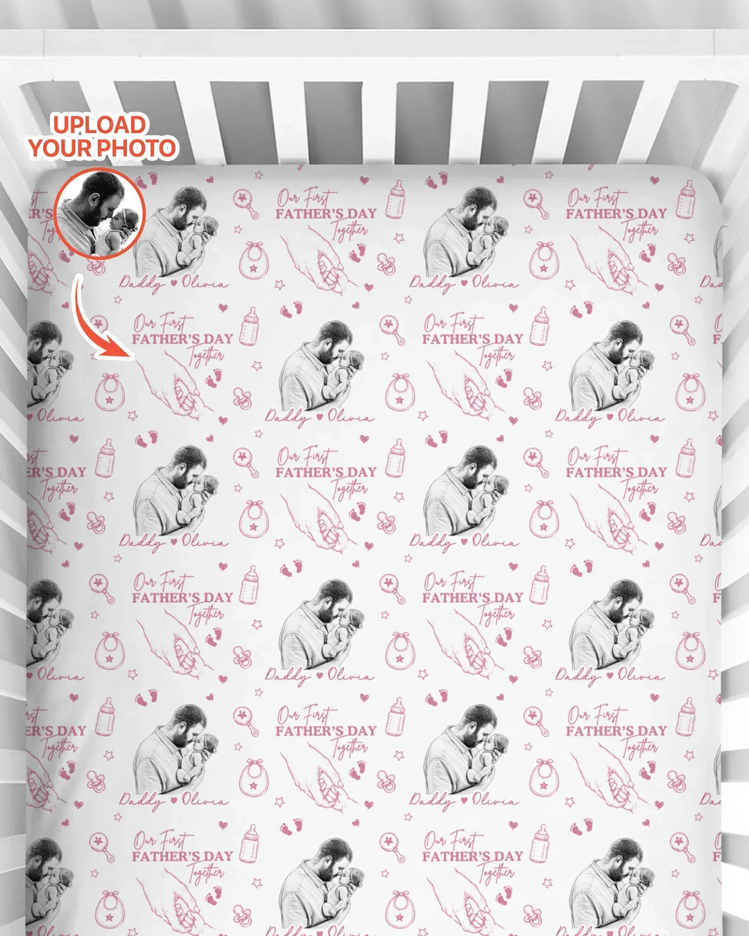 Custom Photo Our First Father's Day Together Bamboo Fitted Crib Sheet