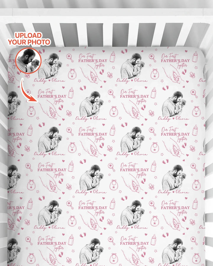 Custom Photo Our First Father's Day Together Bamboo Fitted Crib Sheet