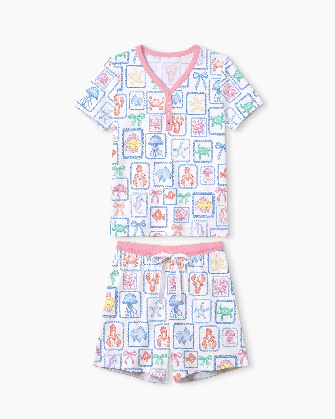 Coastal Treasures Family Matching Bamboo Women Short Sleeve Short Pajama Set