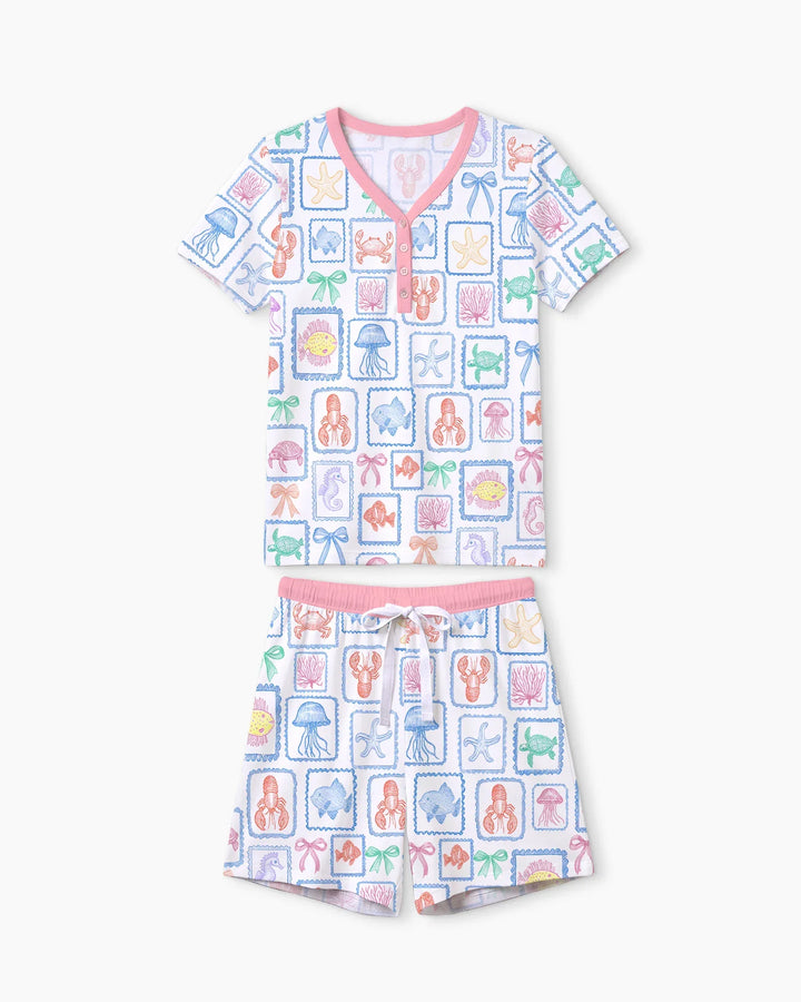Coastal Treasures Family Matching Bamboo Women Short Sleeve Short Pajama Set