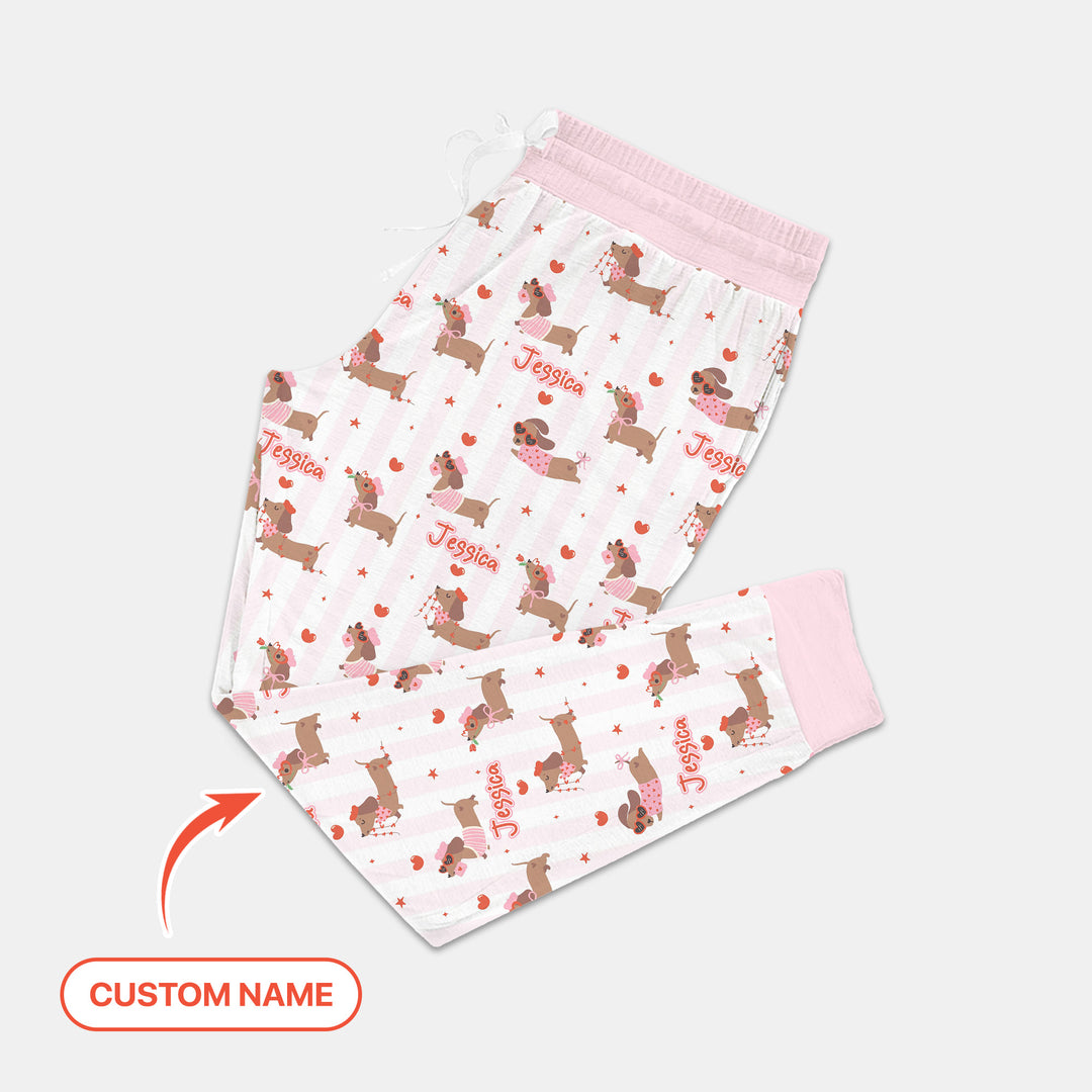 Custom Name Valentine Dachshund Family Matching Women Pajama Set For Christmas