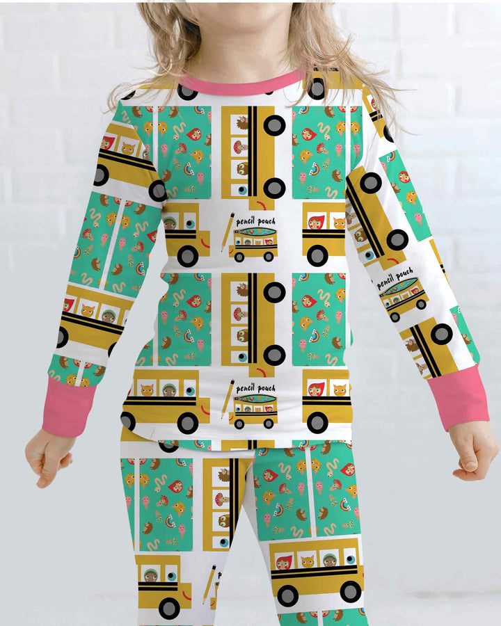 School Bus Adventures Bamboo Two Piece Long Sleeve Pajama Set