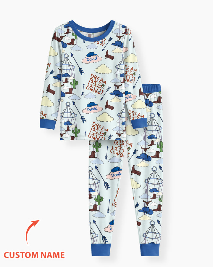 Litlle Cowboy Sis Bro Matching  Bamboo Two Piece Long Sleeve Pajama Set