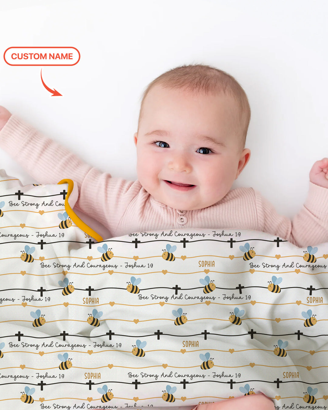 Bee Strong And Courageous Custom Name Bamboo Blanket