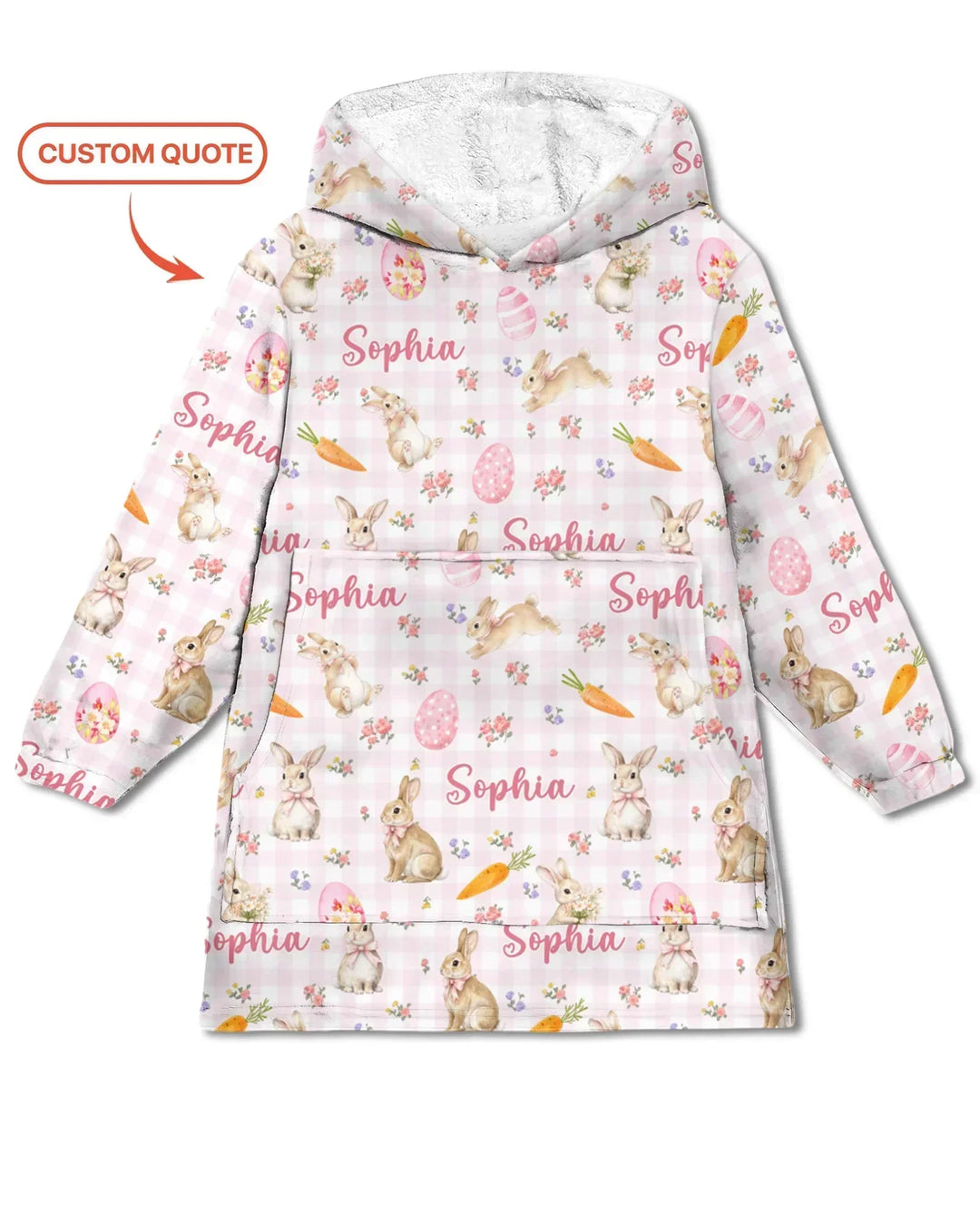 Custom Name Bunny Garden Blanket Hoodie