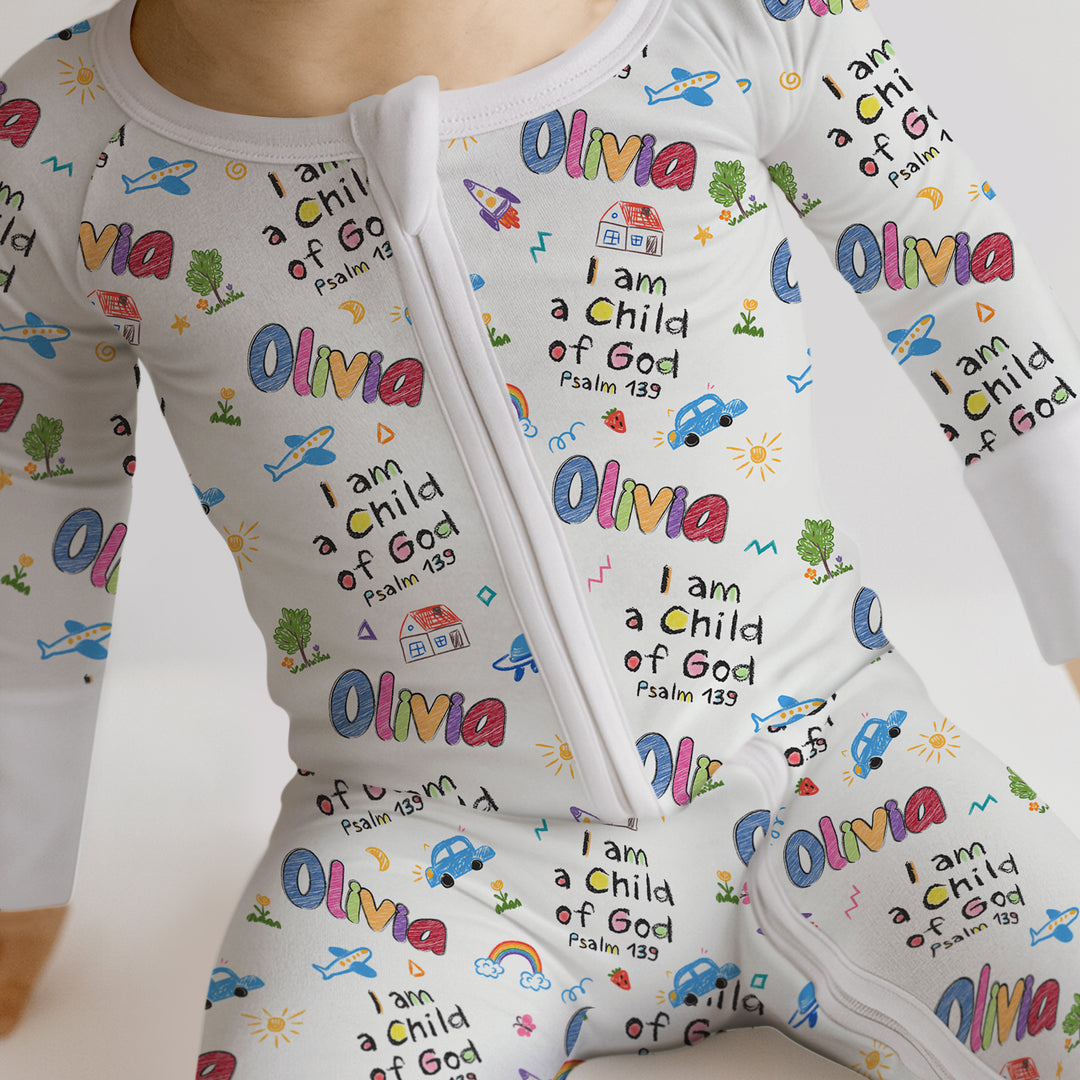 Custom name "I am a Child of God" - Crayon Style Convertible Zippy