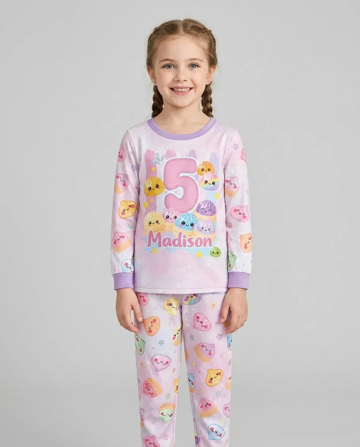Custom Birthday Squish Party Dumpling Bamboo Two Piece Long Sleeve Pajama Set