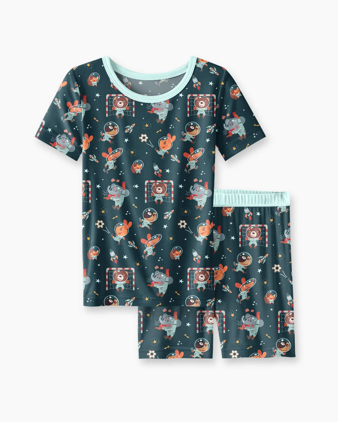 Space Soccer Bamboo Two Piece Short Sleeve Shorts Pajama Set