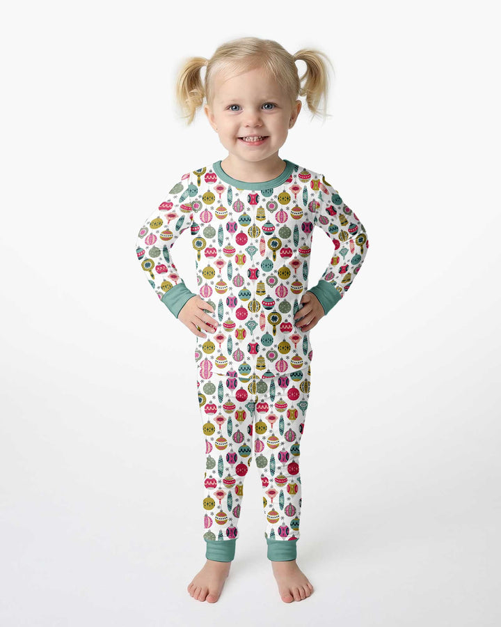 Tiny Christmas Ornaments   Bamboo Two Piece Long Sleeve Pajama Set