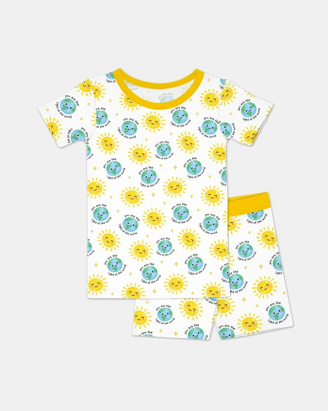 Mateo 5:14 Pijama de dos piezas de manga corta con pantalón corto y estampado "Luz del Mundo"