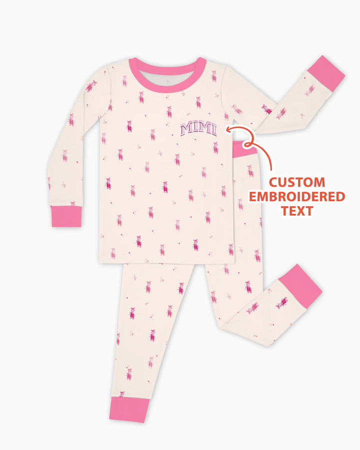 Custom Embroidered Mommy and Me Matching Bamboo Two Piece Long Sleeve Pajama Set