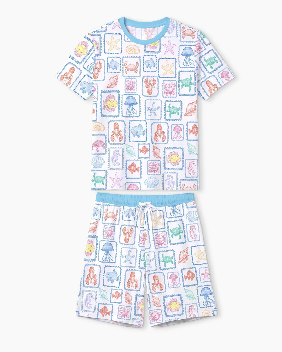 Coastal Treasures Family Matching Bamboo Men Short Sleeve Short Pajama Set