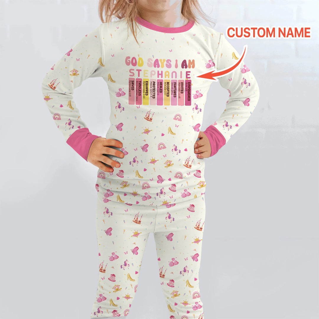 God Says I Am Name Letter In Bible Two Piece Long Sleeve Pajama Set , God Says I Am Name Letter In Bible Two Piece Long Sleeve Pajama Set - 12-18M
