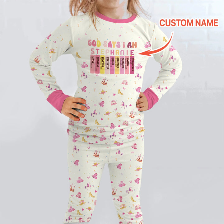 God Says I Am Name Letter In Bible Two Piece Long Sleeve Pajama Set , God Says I Am Name Letter In Bible Two Piece Long Sleeve Pajama Set - 12-18M