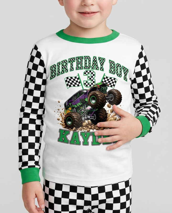 Custom Monster Truck Birthday Bamboo Two Piece Long Sleeve Pajama Set
