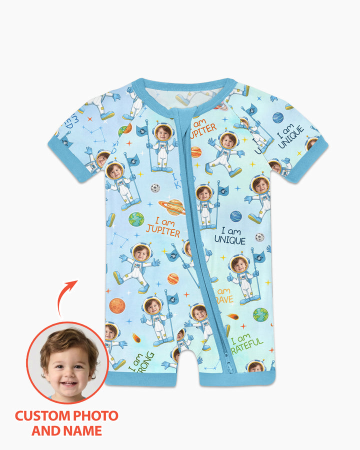 Custom Photo Kid Affirmations I Am Kind Astronaut Bamboo Shorty Zippy