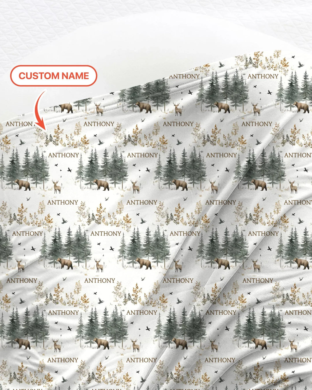 Custom Name Forest Bear Deer swaddle blanket