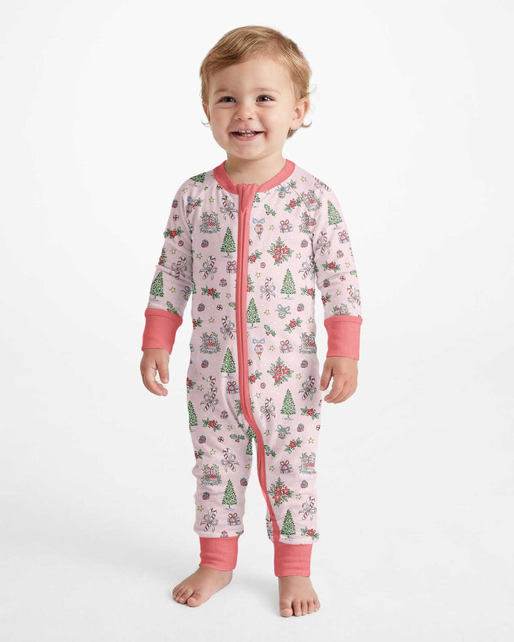 Watercolor Pink Christmas Holidays Christmas Tree Gifts Candy Cane Bamboo Convertible Zippy