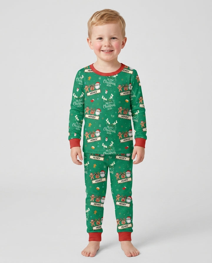 Custom Name Merry Christmas My Deer 2026 Bamboo Two Piece Long Sleeve Pajama Set