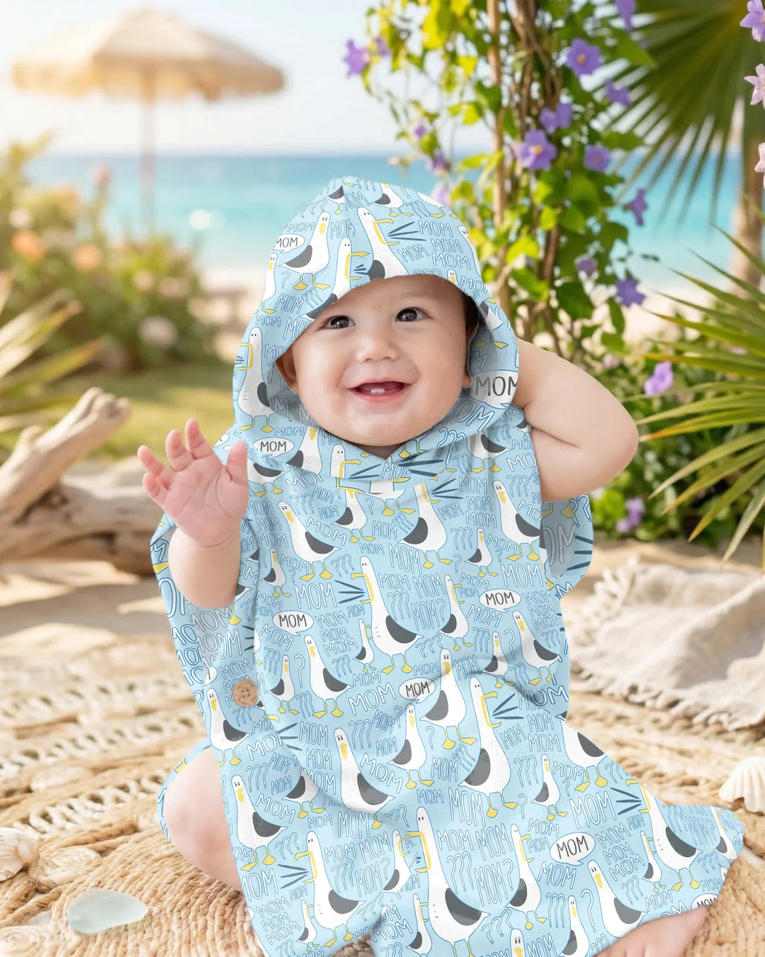 Lustiges Möwen-MAMA-Bambus-Badeponcho