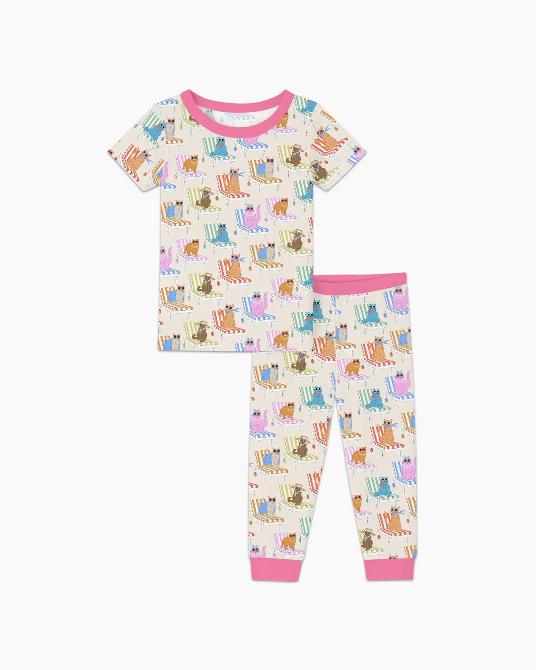Meow Sunbathing Mommy & Me Matching Bamboo Two Piece Short Sleeve Pajama Set