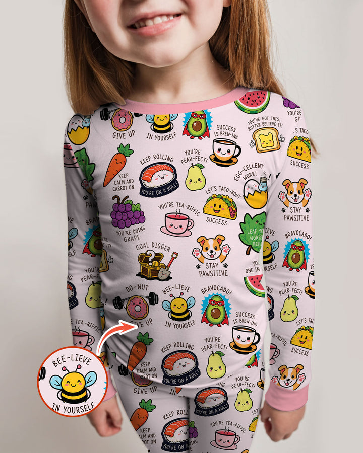Cute Motivational Puns Bamboo Two Piece Long Sleeve Pajama Set