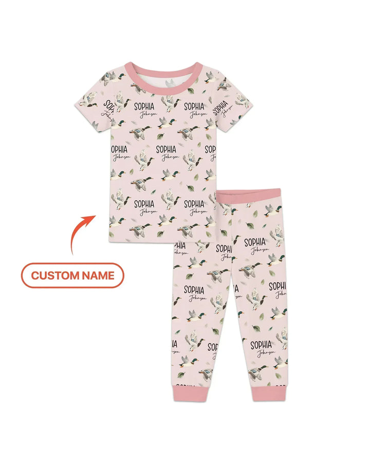 Custom Name Mallard Duck Bamboo Two Piece Short Sleeve Pajama Set
