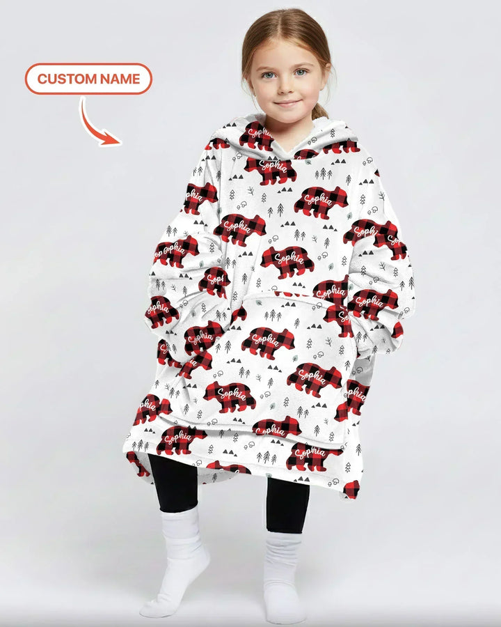 Custom Name Family Bear Matching Bamboo Blanket Hoodie