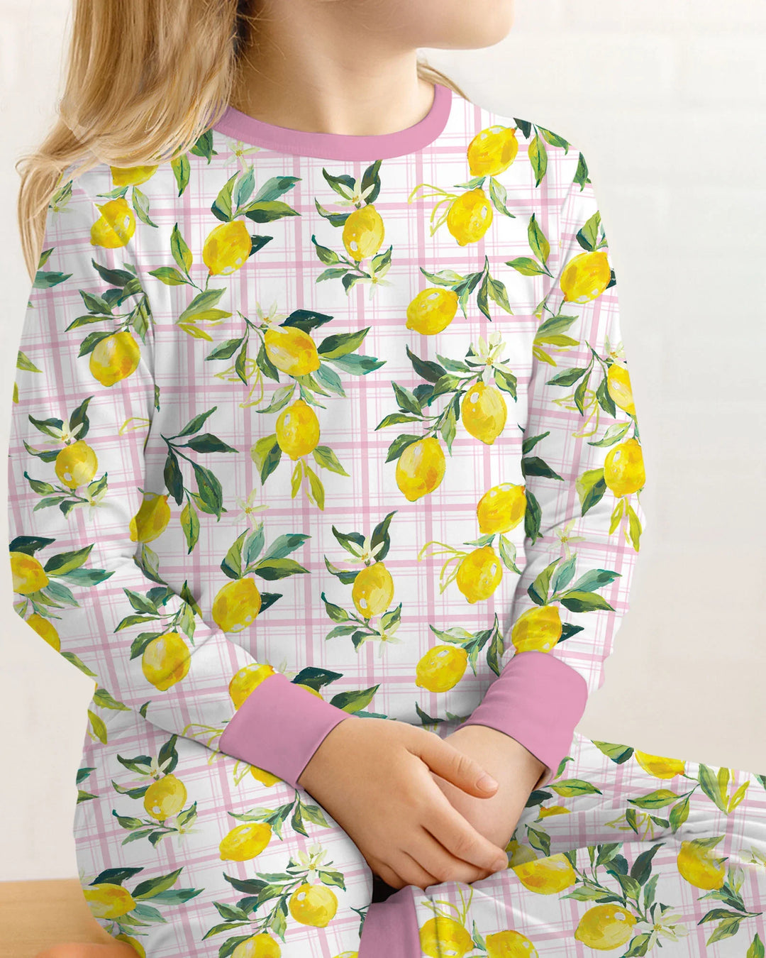 Mediterranean Lemons Family Matching Bamboo Two Piece Long Sleeve Pajama Set