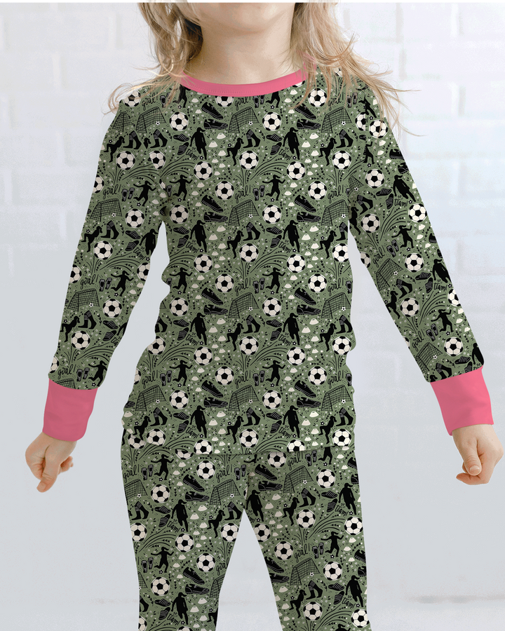 Sage Green Soccer Dreams Bamboo Two Piece Long Sleeve Pajama Set