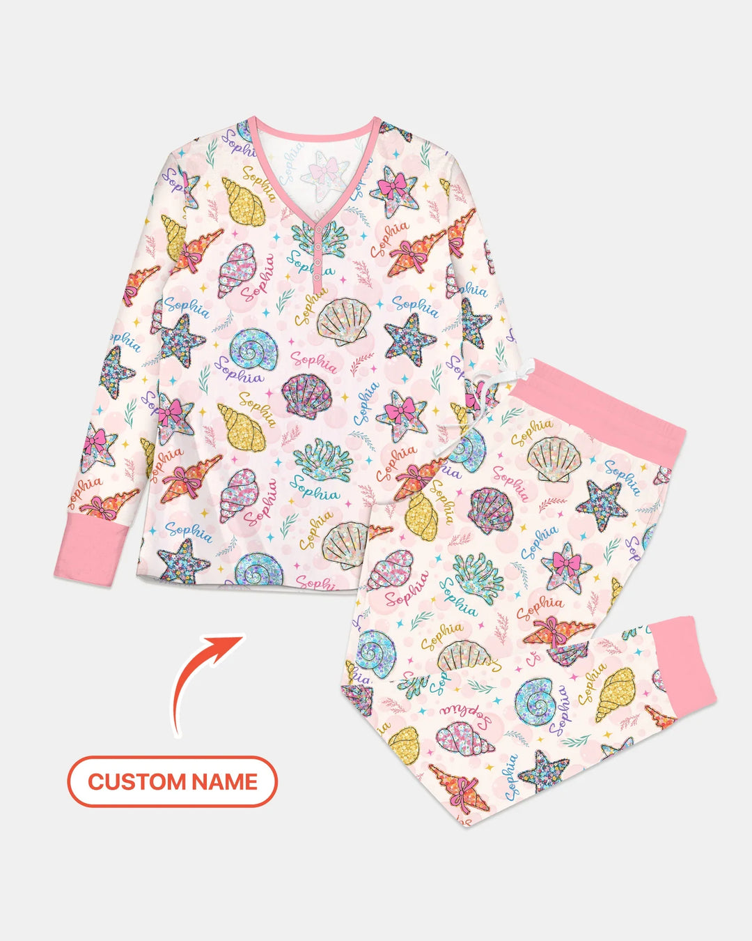 Conjunto de pijama de verano de bambú para mujer con nombre personalizado, diseño de flores silvestres y paisajes marinos