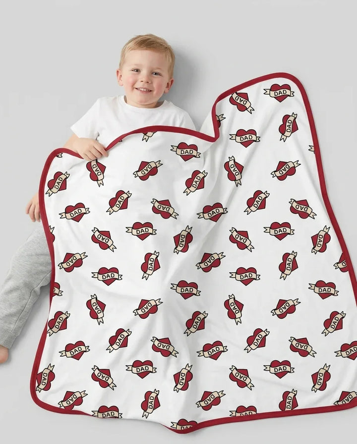 Old School Dad Hearts Daddy & Me Matching Bamboo Blanket